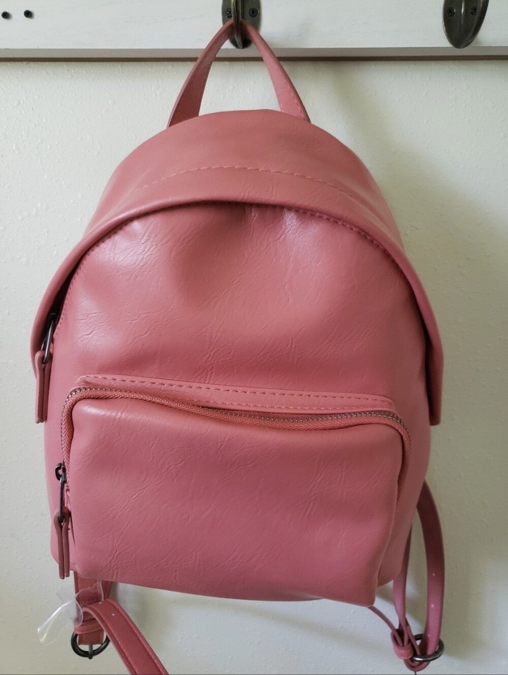 Small Coral Leather-like Backpack Zipper Pocket Small Bookbag Purse Tote NEW